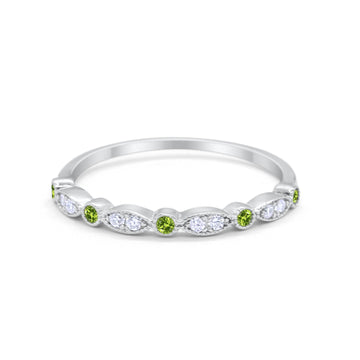 Art Deco Wedding Ring Round Eternity Simulated Peridot CZ 925 Sterling Silver